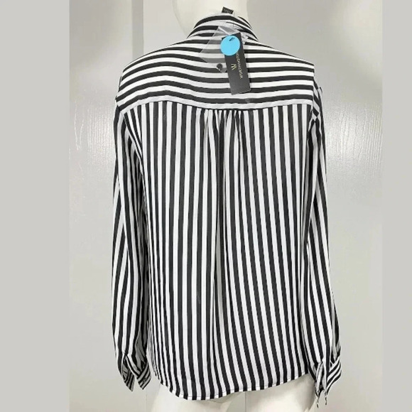 NWT Worthington Stripped Tie Neck Shirt Blouse Top size small long sleeve - Picture 5 of 7
